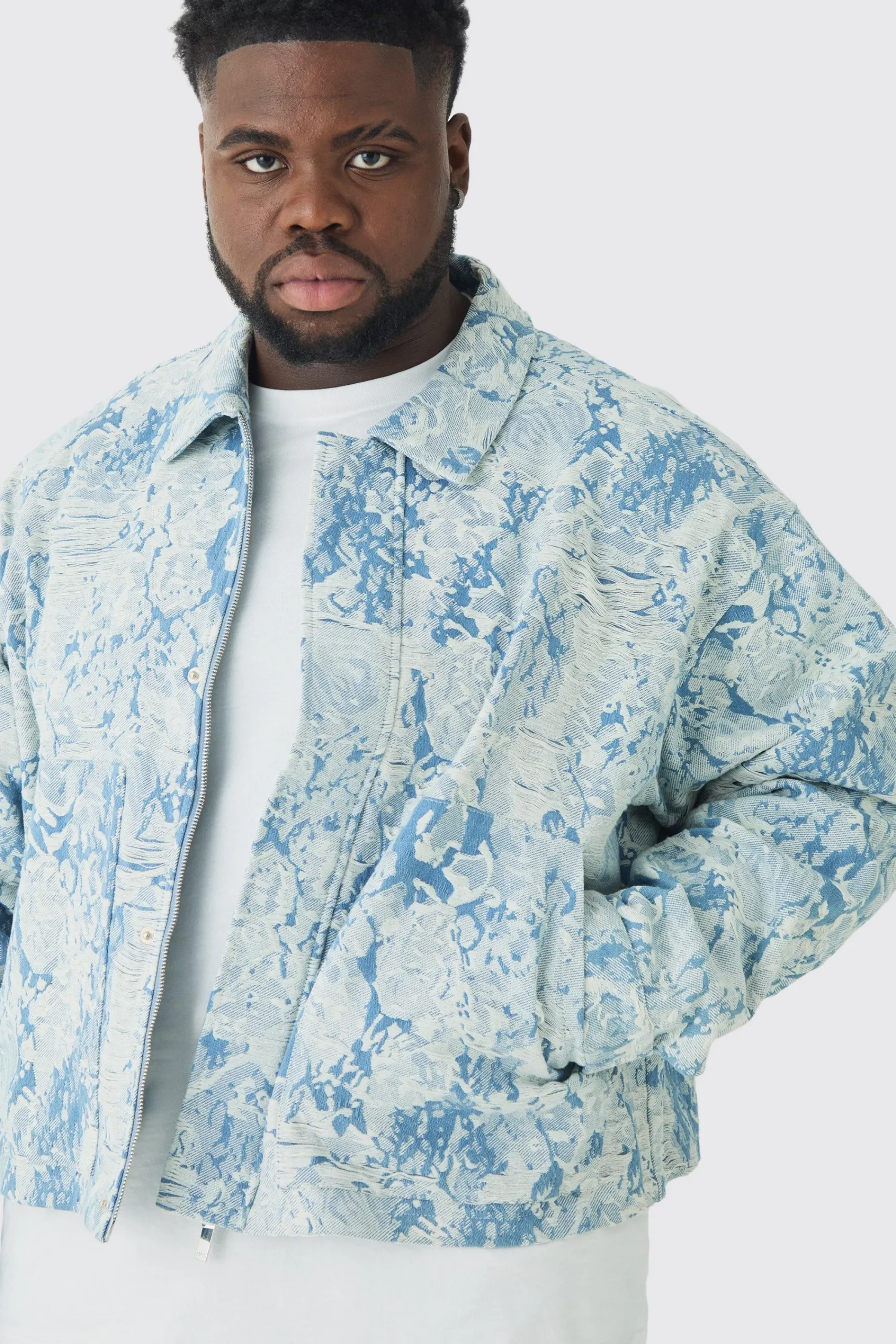 boohooMAN Plus Oversized Fit Fabric Interest Denim Jacket | UK| Coats & Jackets