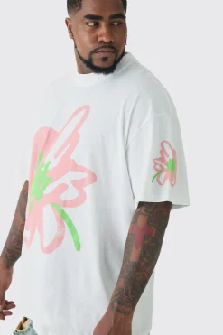 Plus Oversized Floral Doodle Print T-shirt | UK^boohooMAN Hot