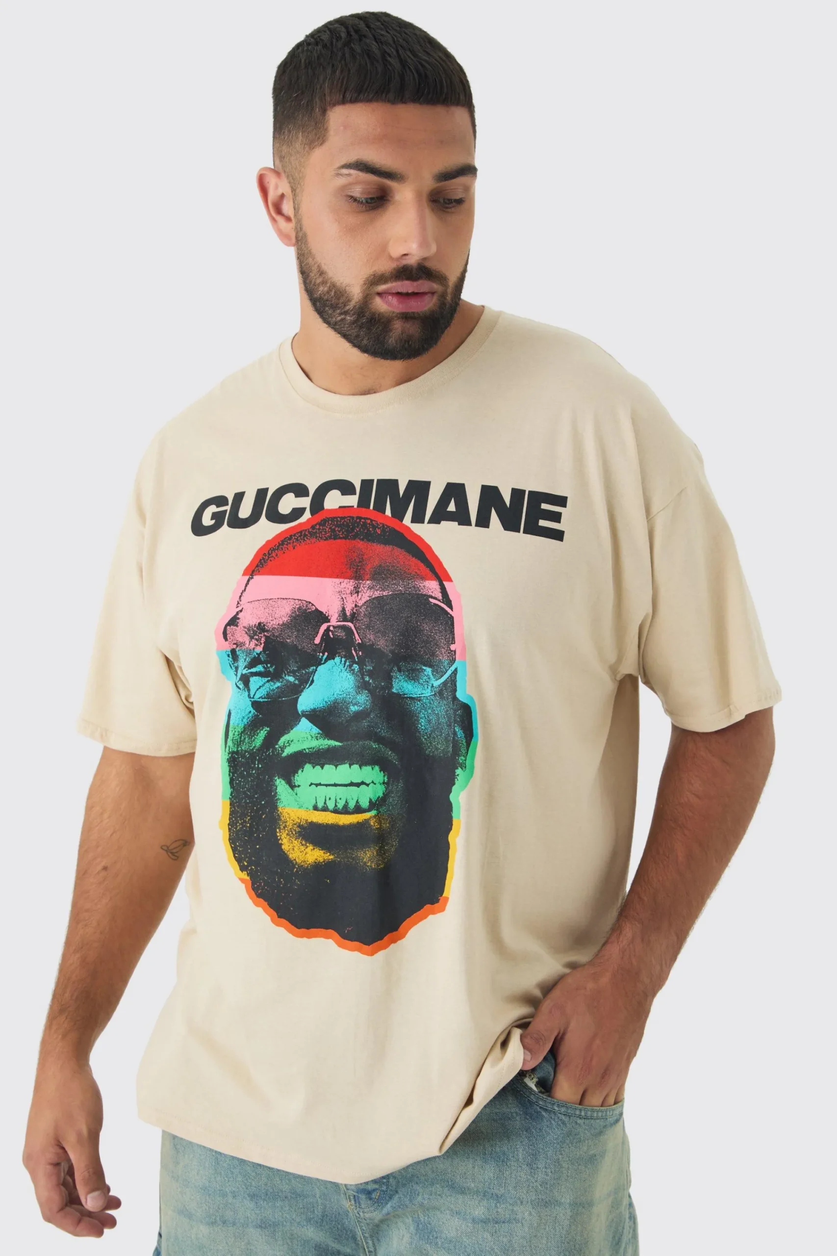 Plus Oversized G Mane License Print T-Shirt | UK^boohooMAN New