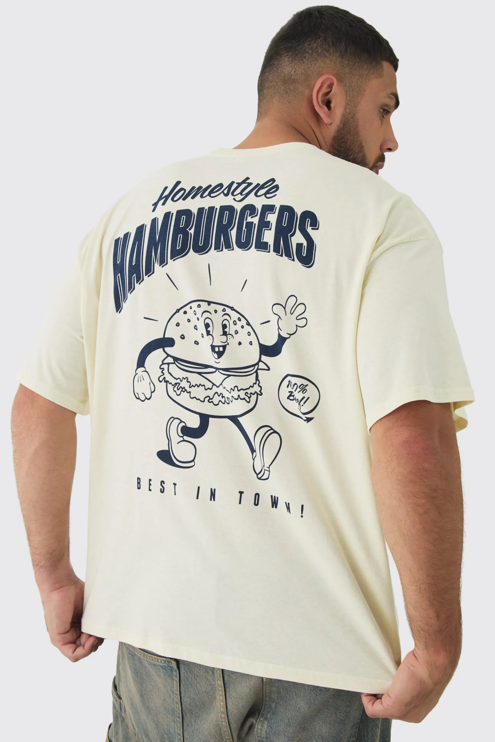 Plus Oversized Hamburger Graphic T-Shirt | UK^boohooMAN Outlet