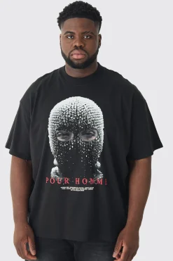 Plus Oversized Heavyweight Mask Graphic T-shirt | UK^boohooMAN Hot