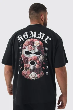 Plus Oversized Homme Balaclava Floral Print T-shirt | UK^boohooMAN Clearance