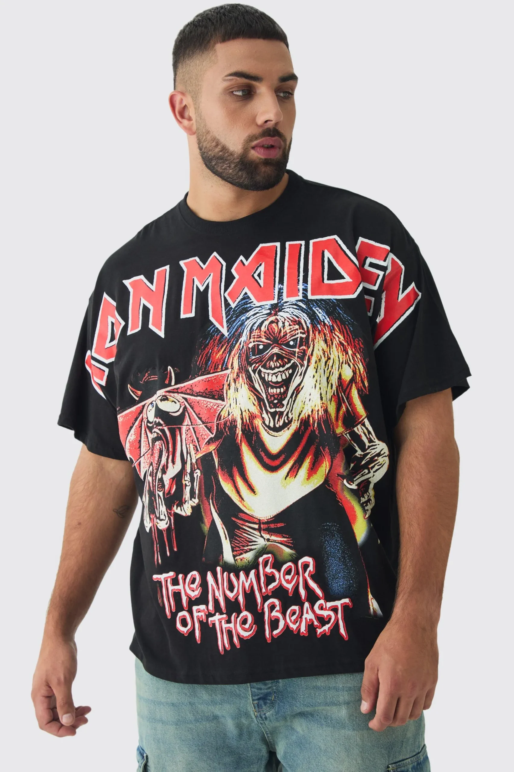 Plus Oversized Iron Maiden Large Scale License Print T-Shirt | UK^boohooMAN Sale