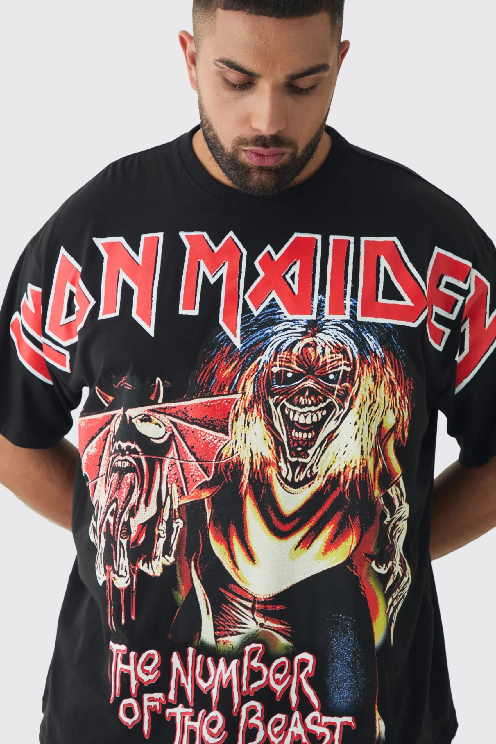 Plus Oversized Iron Maiden Large Scale License Print T-Shirt | UK^boohooMAN Sale