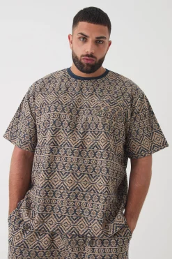 Plus Oversized Jacquard Abstract T-shirt | UK^boohooMAN Best