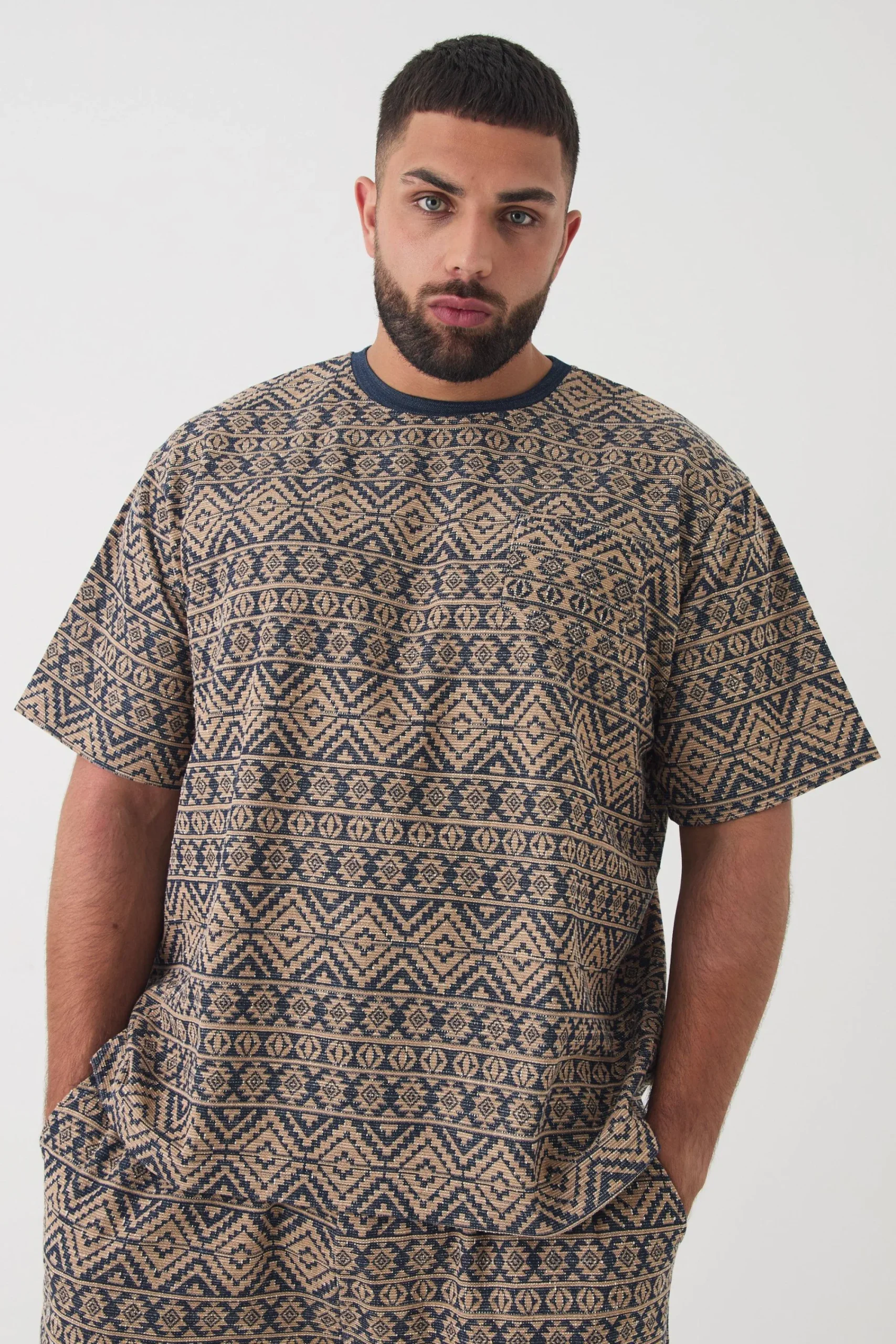 Plus Oversized Jacquard Abstract T-shirt | UK^boohooMAN Best