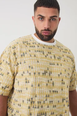 Plus Oversized Jacquard Geo T-shirt | UK^boohooMAN New