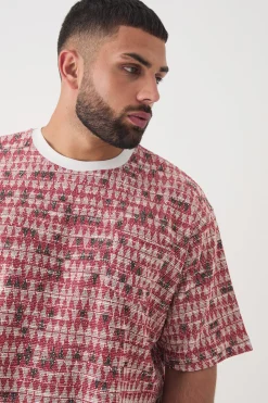 Plus Oversized Jacquard Geo T-shirt | UK^boohooMAN Clearance