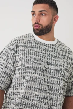 Plus Oversized Jacquard Geo T-shirt | UK^boohooMAN Best