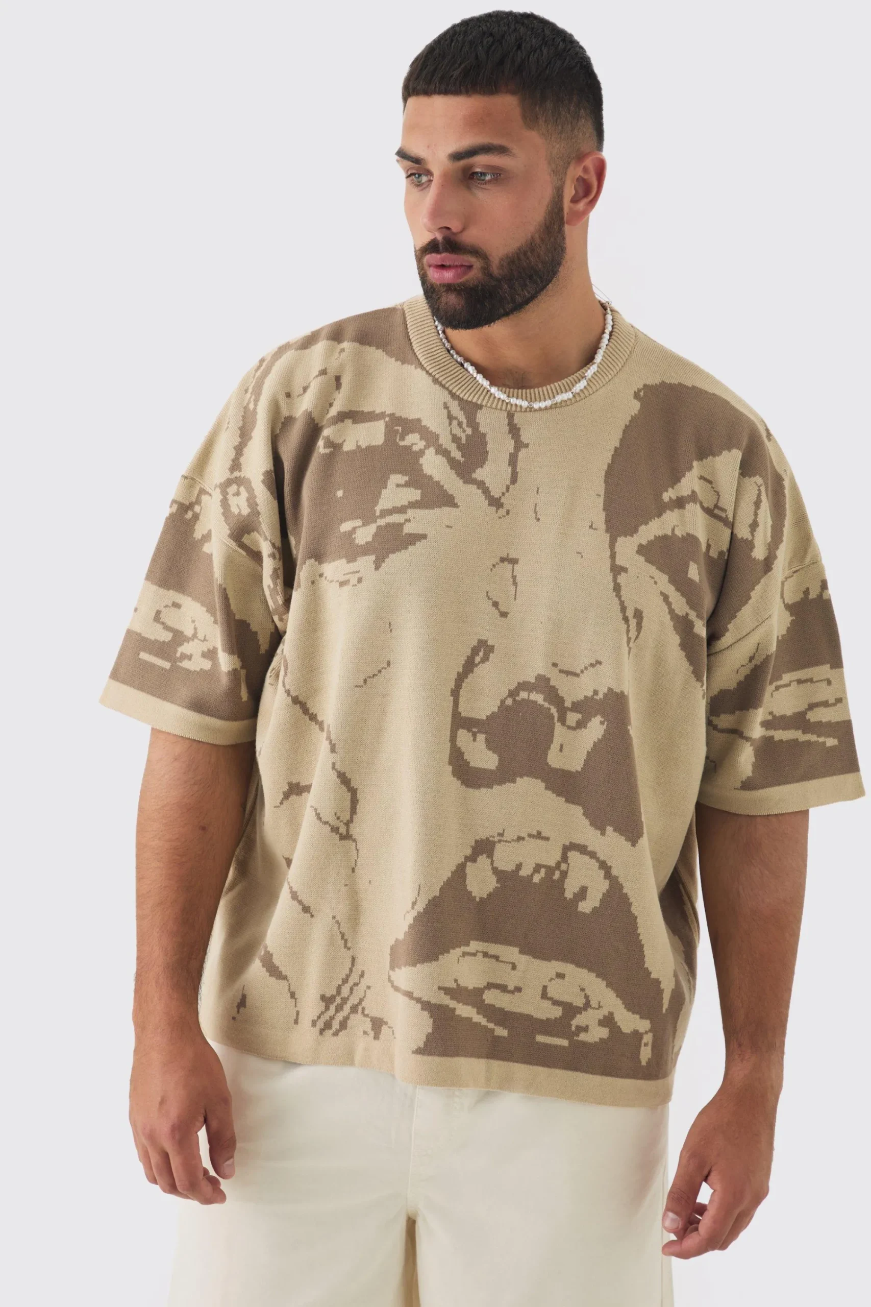 Plus Oversized Line Drawing Knitted T-shirt | UK^boohooMAN New