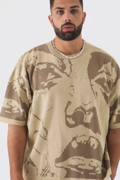 Plus Oversized Line Drawing Knitted T-shirt | UK^boohooMAN New