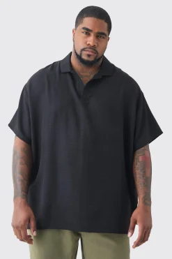 Plus Oversized Linen Revere Polo In | UK^boohooMAN Hot