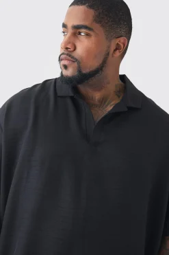 Plus Oversized Linen Revere Polo In | UK^boohooMAN Hot