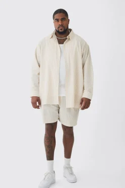 boohooMAN Plus Oversized Long Sleeve Striped Shirt Set In | UK| Sets & Co-Ords