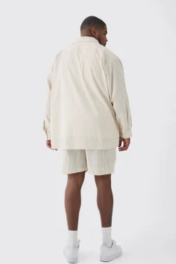 boohooMAN Plus Oversized Long Sleeve Striped Shirt Set In | UK| Sets & Co-Ords