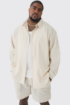 boohooMAN Plus Oversized Long Sleeve Striped Shirt Set In | UK| Sets & Co-Ords
