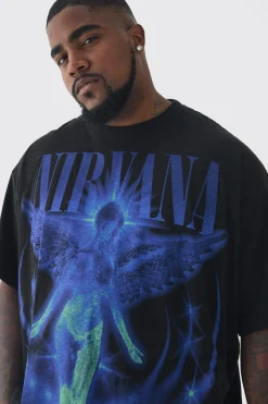 Plus Oversized Nirvana Over Seams License Print T-Shirt | UK^boohooMAN Discount