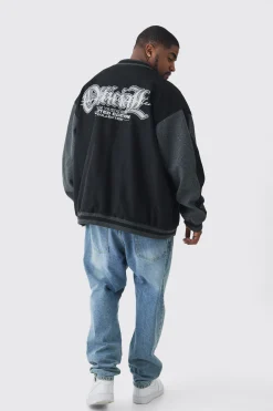 boohooMAN Plus Oversized Official Colour Block Varsity Jacket In | UK| Coats & Jackets