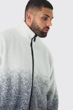 boohooMAN Plus Oversized Ombre Borg Funnel Neck Jacket In | UK| Coats & Jackets