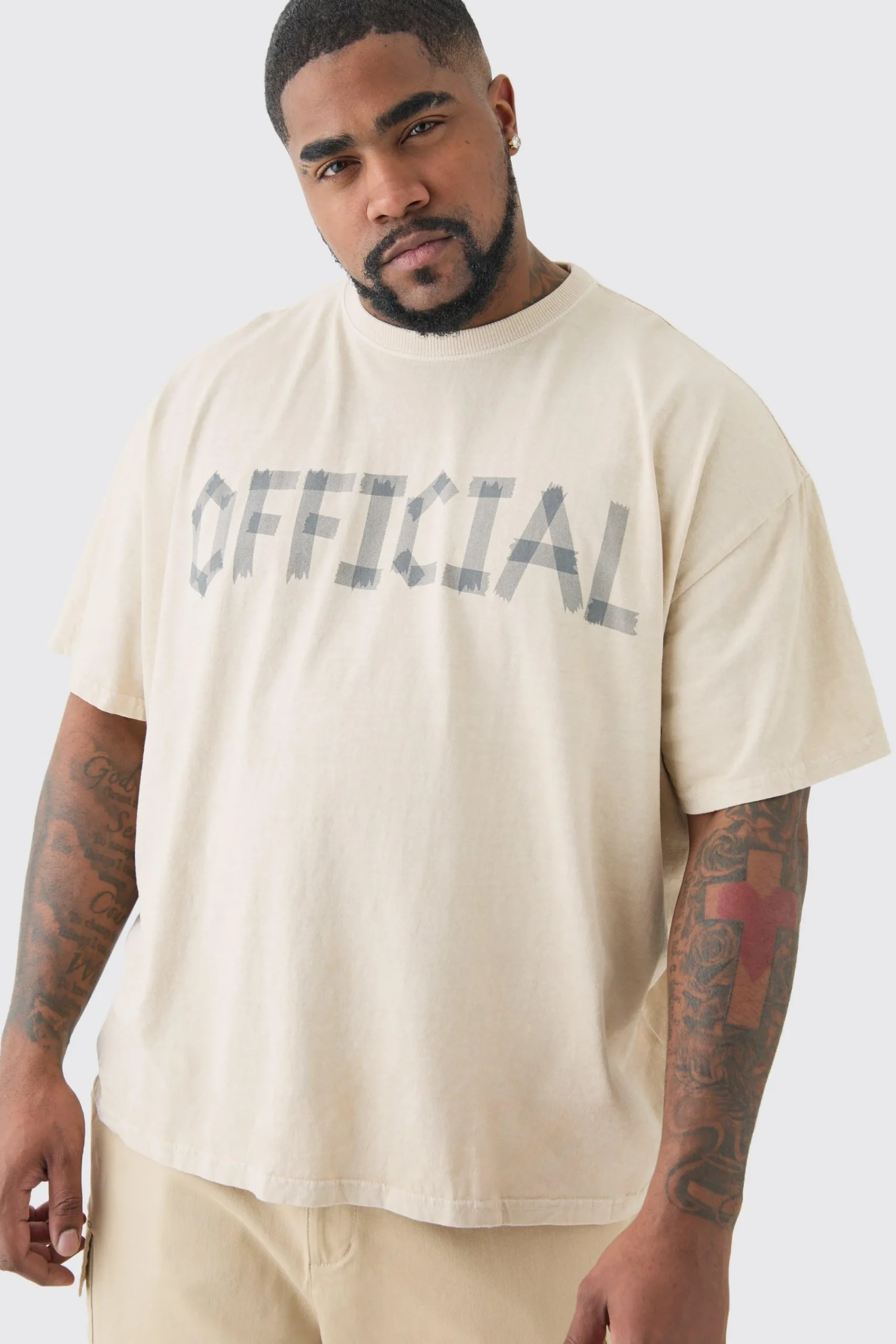 Plus Oversized Overdye Official Print T-shirt | UK^boohooMAN