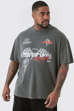 Plus Oversized Overdye Wash Moto Print T-shirt | UK^boohooMAN Hot