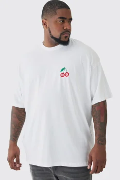Plus Oversized Plus Cherry Embroidered T-shirt In | UK^boohooMAN Online