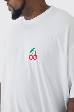 Plus Oversized Plus Cherry Embroidered T-shirt In | UK^boohooMAN Online