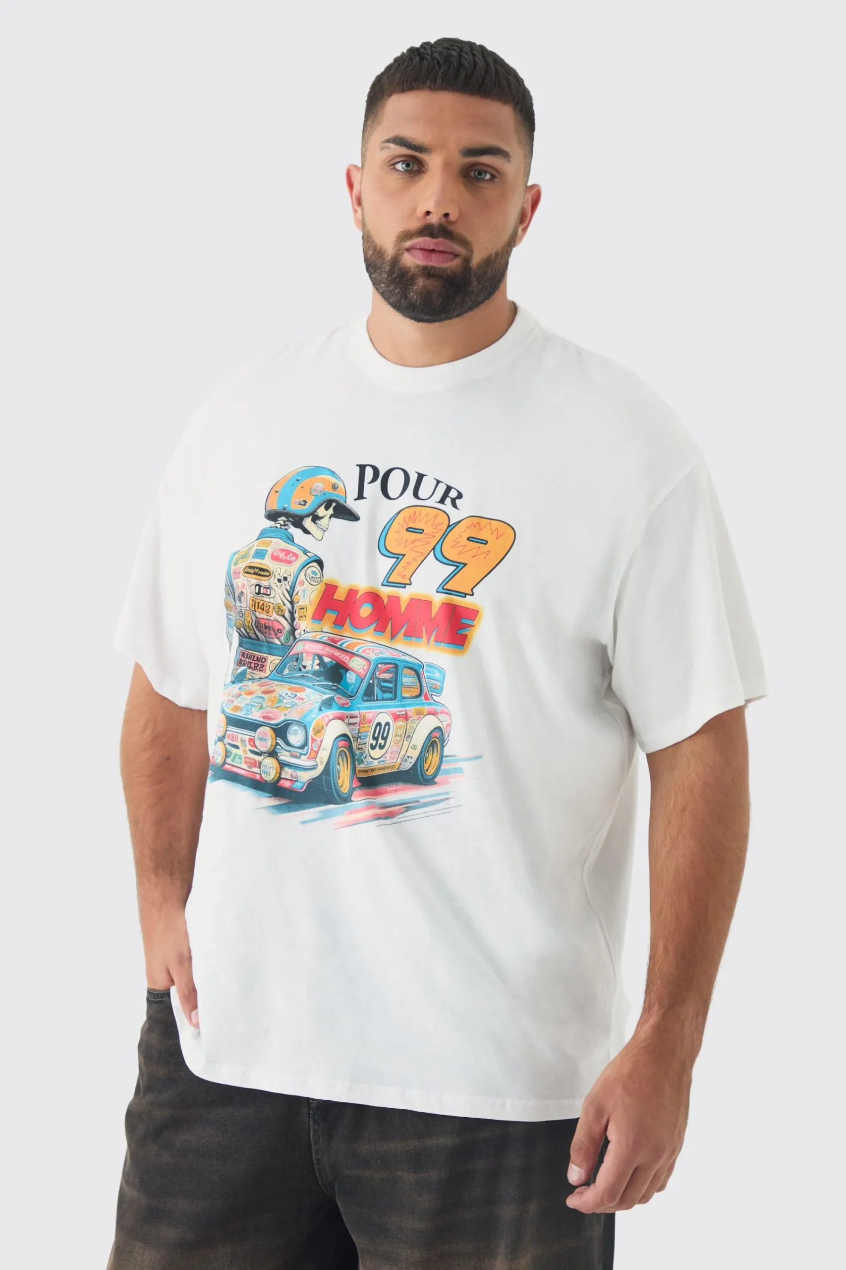 Plus Oversized Pour Homme Moto Print T-Shirt | UK^boohooMAN Clearance