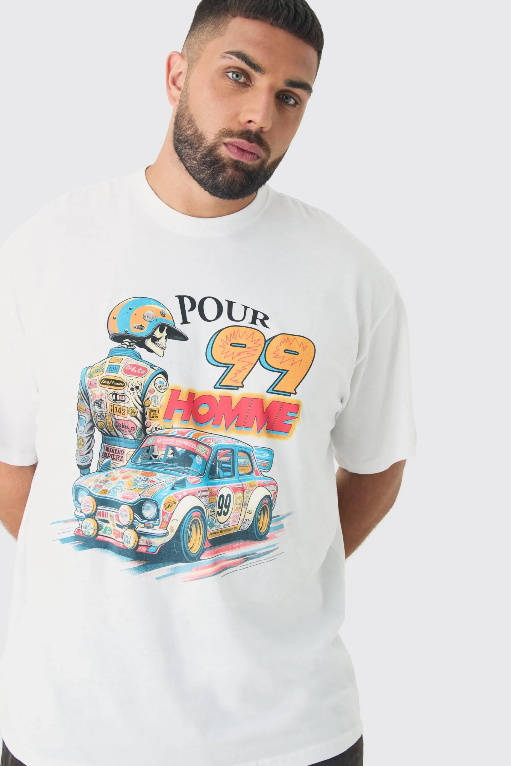 Plus Oversized Pour Homme Moto Print T-Shirt | UK^boohooMAN Clearance