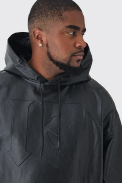 boohooMAN Plus Oversized Pu Drop Shoulder Embossed Hoodie | UK| Hoodies & Sweatshirts