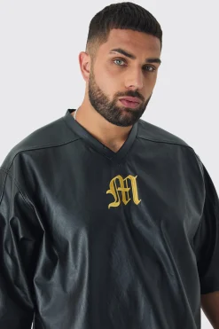 Plus Oversized PU Raglan Embroidered Varsity Shirt | UK^boohooMAN Best