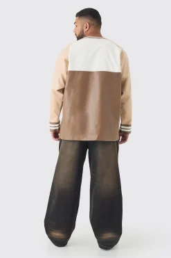 boohooMAN Plus Oversized PU Raglan Embroidered Varsity Shirt | UK| Hoodies & Sweatshirts