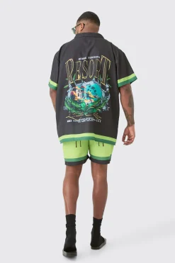 boohooMAN Plus Oversized Resort Print Shirt & Swim Short Set In | UK| Sets & Co-Ords