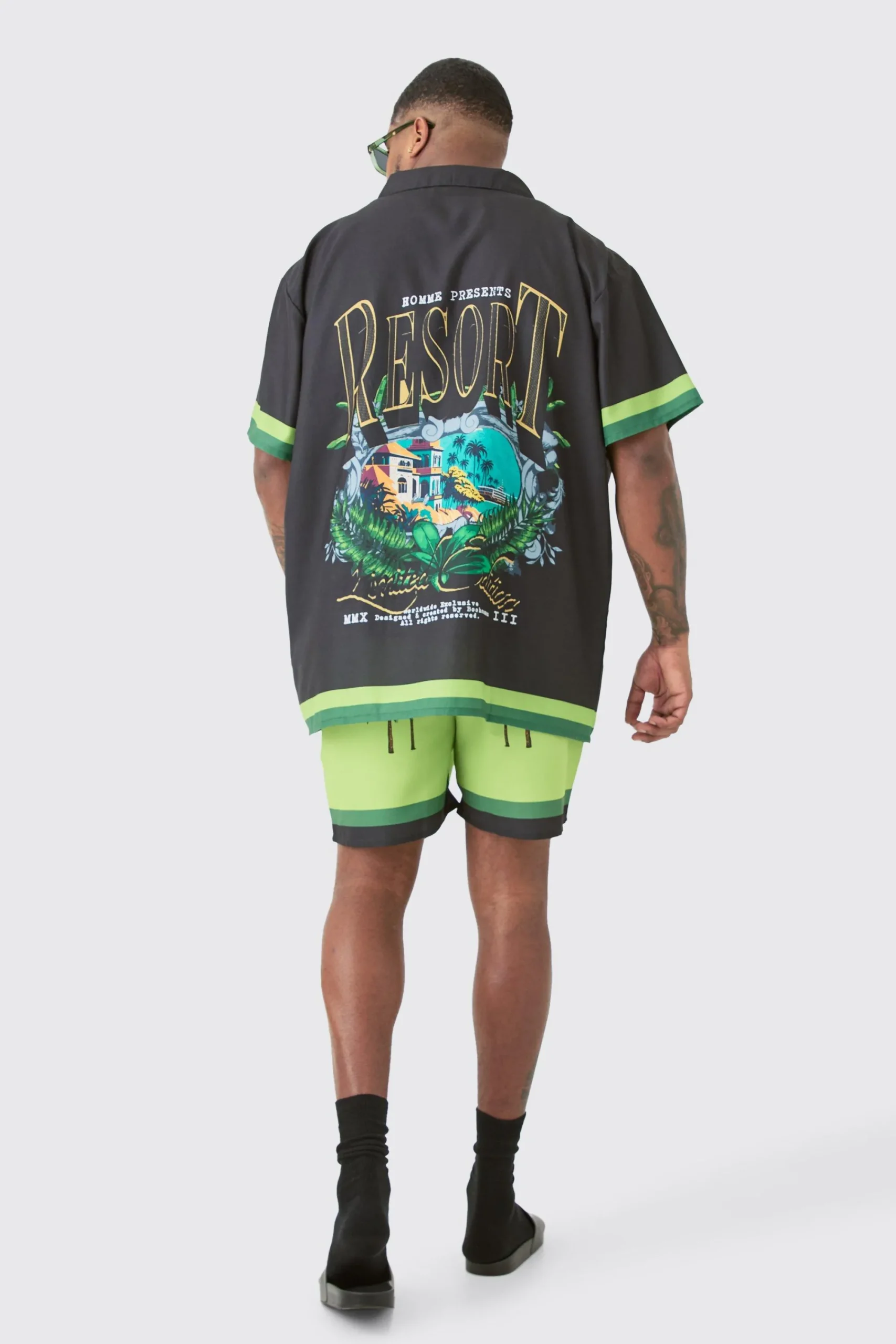 boohooMAN Plus Oversized Resort Print Shirt & Swim Short Set In | UK| Sets & Co-Ords