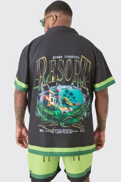 boohooMAN Plus Oversized Resort Print Shirt & Swim Short Set In | UK| Sets & Co-Ords