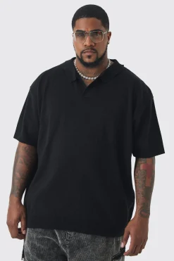 boohooMAN Plus Oversized Revere Crochet Polo | UK| Knitwear