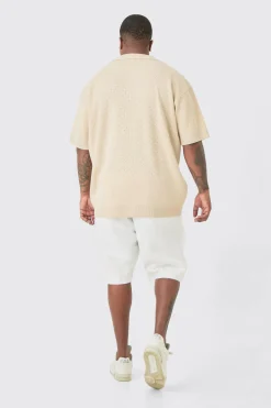 Plus Oversized Revere Crochet Polo | UK^boohooMAN