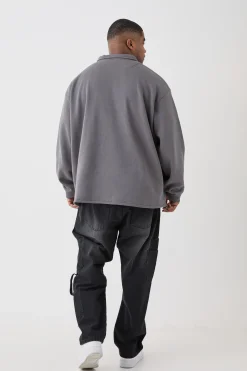 Plus Oversized Revere Rugby Sweatshirt Polo | UK^boohooMAN Clearance