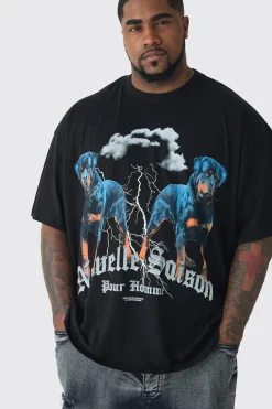 Plus Oversized Rottweiler Graphic T-shirt | UK^boohooMAN