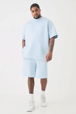 boohooMAN Plus Oversized Scuba T-shirt & Relaxed Short Set | UK| Tracksuits