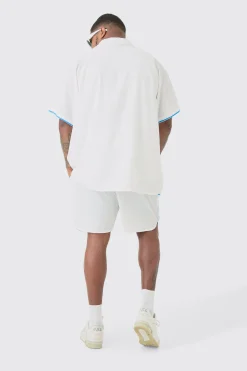 boohooMAN Plus Oversized Seersucker Palm Embroidered Shirt & Short Set | UK| Sets & Co-Ords