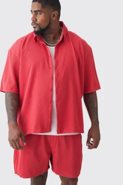 boohooMAN Plus Oversized Short Sleeve Pleated Shirt & Short Set In | UK| Sets & Co-Ords