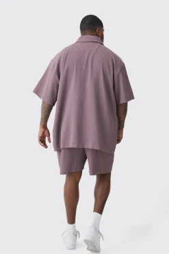 boohooMAN Plus Oversized Short Sleeve Pleated Shirt & Short Set In | UK| Sets & Co-Ords