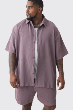 boohooMAN Plus Oversized Short Sleeve Pleated Shirt & Short Set In | UK| Sets & Co-Ords