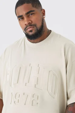 Plus Oversized Soho Varsity Debossed T-shirt | UK^boohooMAN Hot