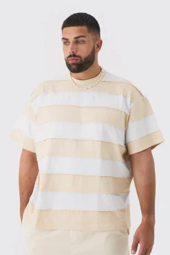 Plus Oversized Stripe Raw Seam T-shirt | UK^boohooMAN Hot