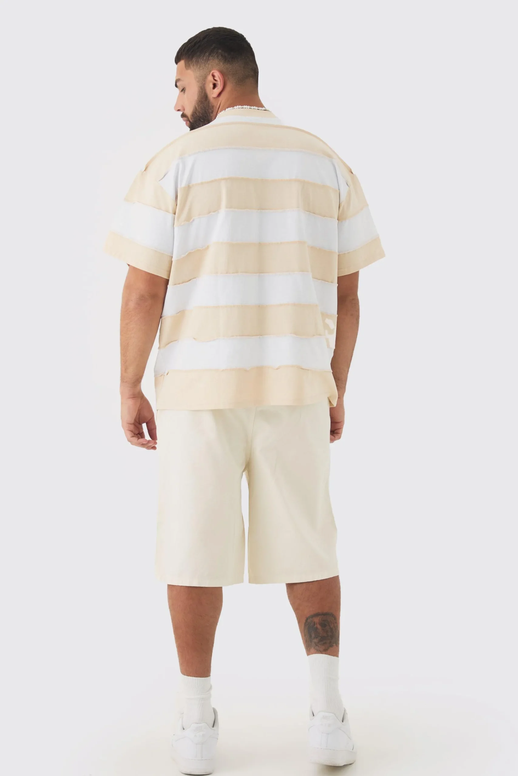 Plus Oversized Stripe Raw Seam T-shirt | UK^boohooMAN Hot