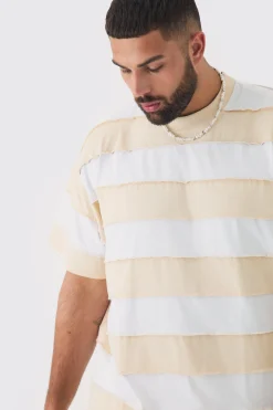 Plus Oversized Stripe Raw Seam T-shirt | UK^boohooMAN Hot