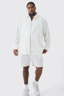 boohooMAN Plus Oversized Stripe Seersucker Shirt & Short Set In | UK| Sets & Co-Ords