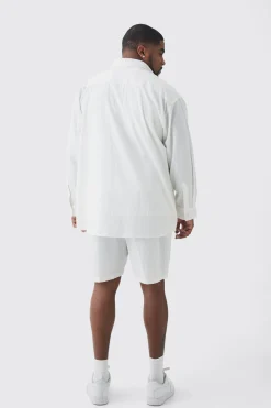 boohooMAN Plus Oversized Stripe Seersucker Shirt & Short Set In | UK| Sets & Co-Ords